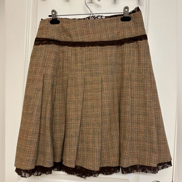 Industry Brown Plaid Skirt with Bird Print Size 28 - Picture 2 of 8
